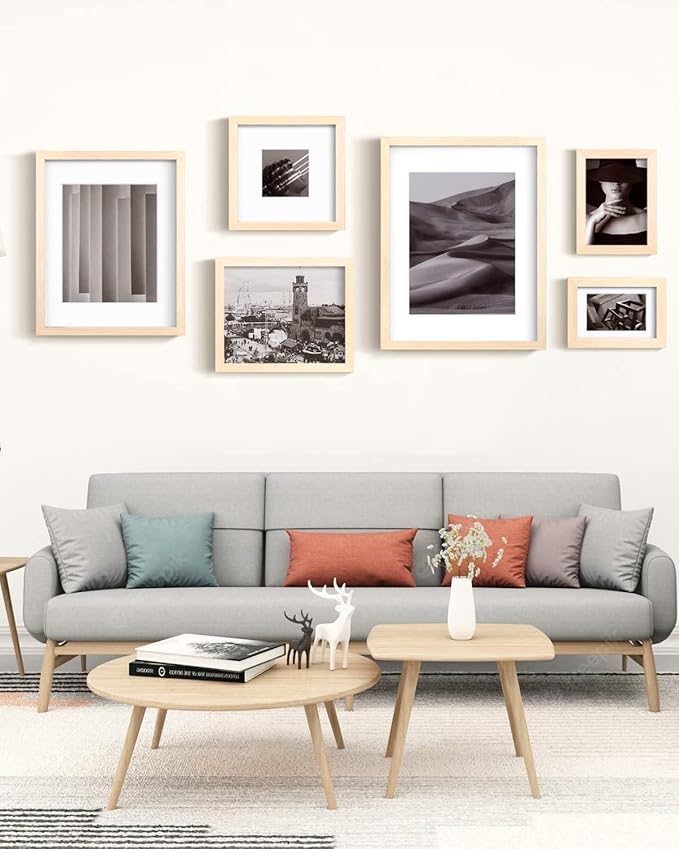 Egofine 9x12 Picture Frame Made of Solid Wood with Plexiglass, Display Pictures 5x7/6x8 with Mat or 9x12 Without Mat for Tabletop and Wall Mounting, Oak Wood