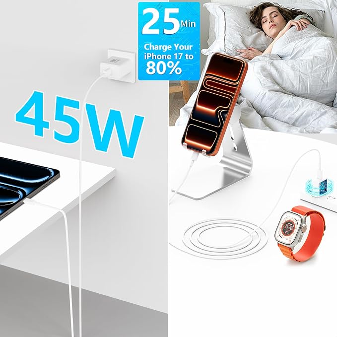 45W USB C Super Fast Charger Block 2Pcak with 6FT Long USB C Charging Cable | PD 3.0 Wall Charger Block with 6Ft USB C Cable Super Fast Charging for iPhone 17/16/15/Air GalaxyiPad Pro