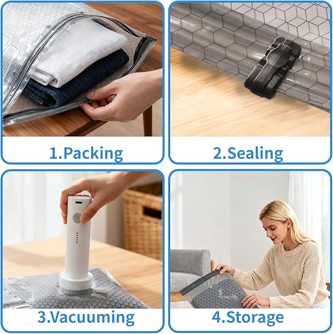SIHUADON 15PCS Travel Vacuum Bags With Portable Electric Pump
