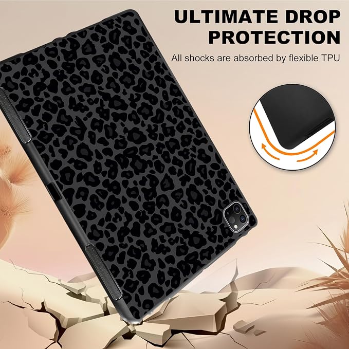 for Ipad Pro 12.9 Case iPad 6th Generation/iPad 5th Case/iPad 4th Generation (12.9 2022/2021/2020) Slim Design Matte TPU Rubber Soft TPU Protective Cover Dark Green Leopard Print Pattern