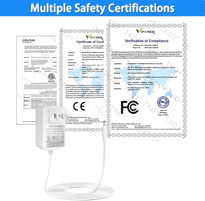 24V Power Supply Withe AC 100-240V to DC 24 Volt 1A 24W Adapter. | DC 24V Power Cord Class 2 with 5 Tips for LED Light Strip String Lights Soundbar Massage Gun and More.
