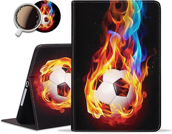 for iPad mini Case iPad mini 1 2 3 4 5 Case and Coasters Set PU Leather Folio Case Smart Cover with Stand &amp Auto Wake Sleep for iPad mini 5/4/3/2/1 - Flame Soccer