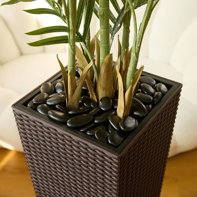 6FT Artificial Palm Tree - Tall Fake Tree with Brown Taper Planter & Pebbles, UV Resistant for Indoor & Outdoor Decor - Large Potted Faux Plant for Living Room, Office, Home Decor,VN130