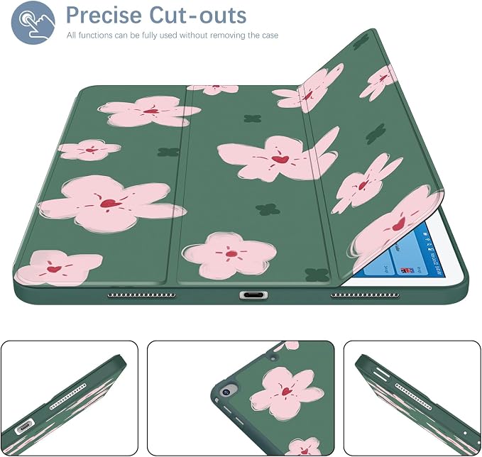 Case for iPad 6th / 5th Generation 9.7-inch iPad Air 2 /Air 1 | Smart Trifold Stand Shockproof Case with Pencil Holder Auto Wake/Sleep Cover Viewing &amp Typing Angles Black Flowers