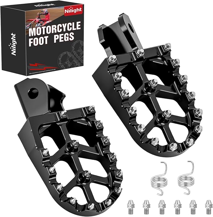 Nilight Motorcycle Foot Pegs Dirt Bike Footpegs Fit for Surron Light Bee X/S E Ride Pro SS CRF150F CRF230F CRF250F X160 X260 KDX200 XR125L XR150L Heavy Duty CNC Foot Rests Pegs Pedal w Springs, Black