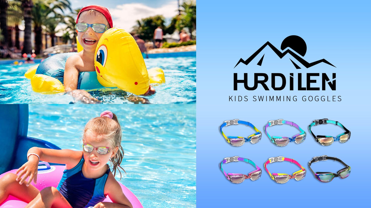 Hurdilen Kids Swim Goggles, Swimming Goggles for Kids with Nose Clip, Earplugs, Nose Bridge for Age 3-15