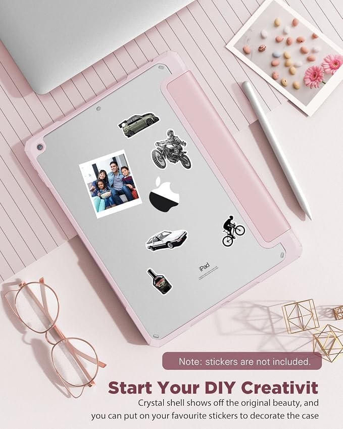 TiMOVO Case for iPad 9th/8th/7th Generation 10.2 inch Black | Pencil Holder Slim Trifold Stand Protective Cover Clear Transparent Back Shell Auto Wake/Sleep