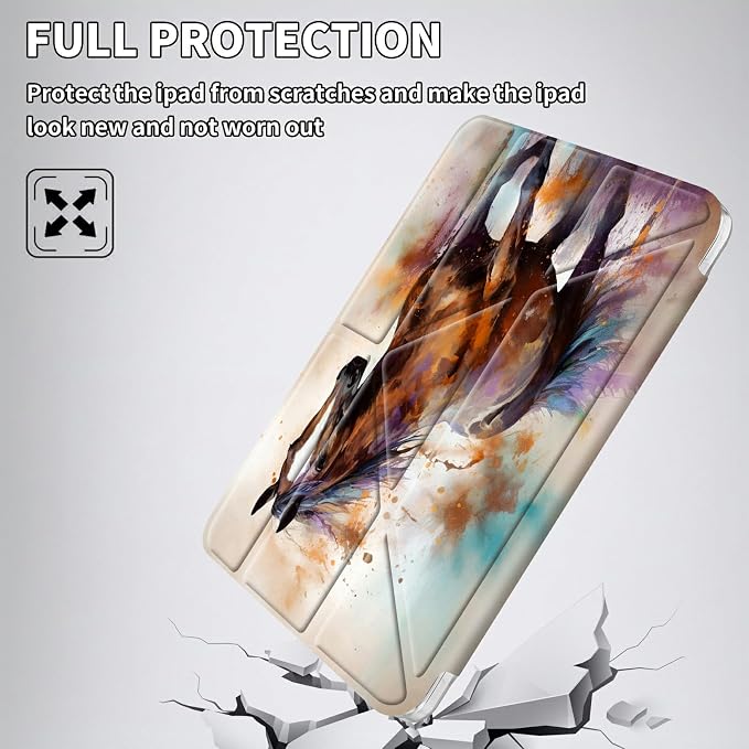 for iPad 10.2 &amp 10.5/iPad 9th/8th/7th Generation 10.2 2021 2020 2019 Case Mutil Angles Folding Y-Shaped Stand Cover with Pencil Holder Auto Wake/SleepAmerican Flag and Cow