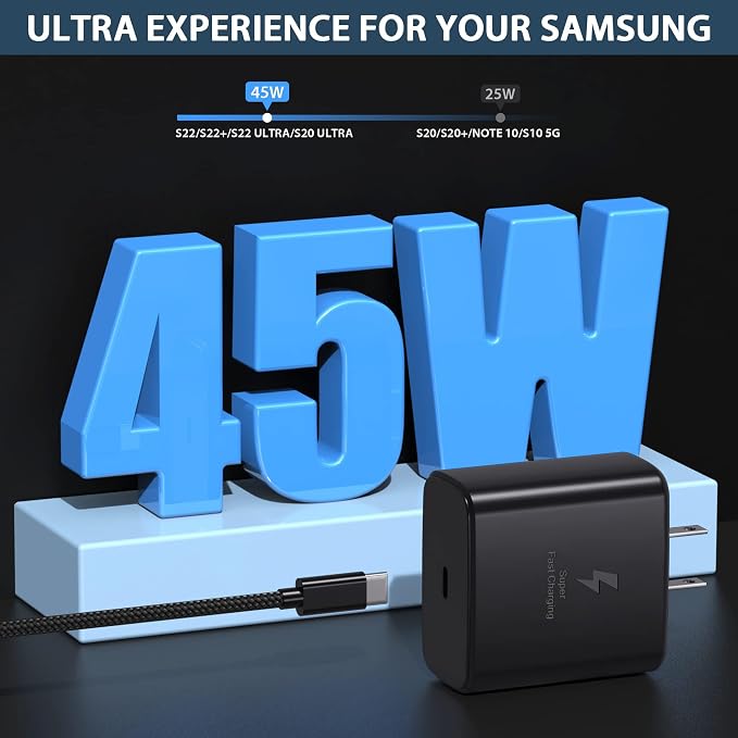 2026 45W Super Fast Charger USB C Android Phone Charger Fast Charging Compatible with Samsung Galaxy S25/S25 Ultra/S25+/S26 Ultra/S26/S26+/S24 Ultra/S23/S22/S20/S21/Note 10Galaxy Tab 6ft C Cable