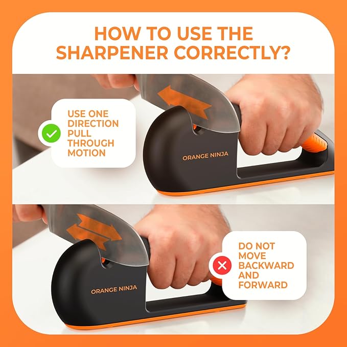 Orange Ninja Serrated & Kitchen Knife Sharpener – 4-Stage Sharpening Tool