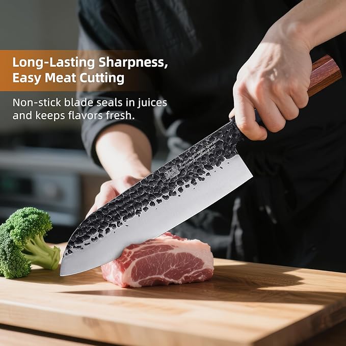 FINDKING Japanese Santoku Knife 7 Inch, Multipurpose Japanese Chef Knife with High Carbon Steel Blade, Rosewood Octagonal Handle, for Meat, Fish, Fruits and Vegetables, Dynasty Series