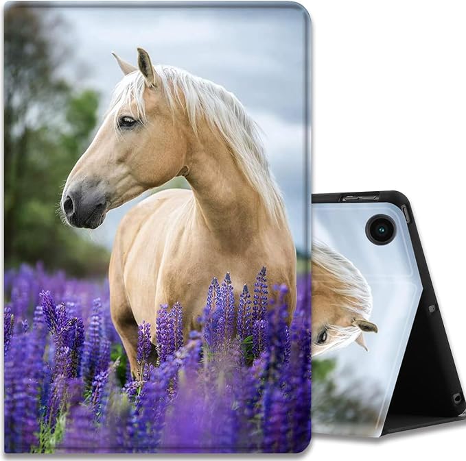 Case for Samsung Galaxy Tab A11 + Plus/A9 + Plus 11 Inch 2025/2023 Ultra-Thin Multi-Angle Protective Cover with Auto Sleep/Wake Black Cat and the Blue Flower