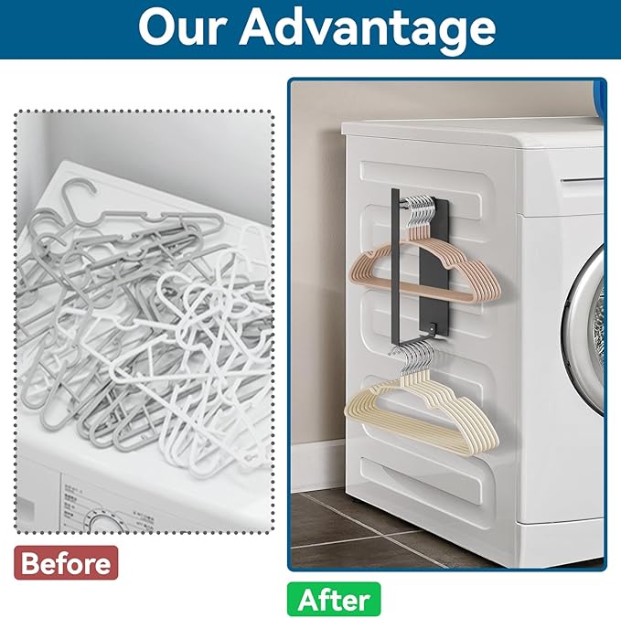 Magnetic Hanger Holder for Dryer/Washer Laundry Room, sunoyar Strong Magnetic Hanger Storage Organizer Holds up to 40 Metal Hanger Large 1Pack Black