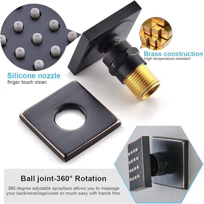 KATAIS Temperature Display Oil Rubbed Bronze Shower System, Push Button Shower Faucet with Handheld Spray, Ceiling Mount 12 Inch and 8 Inch Wall Mount Shower Head, 6 PCS Body Jet