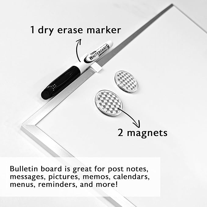 BAZIC Products Magnetic Dry Erase Board Aluminium Frame 16"x20", Whiteboard, Dry Erase Marker, Magnet, for Teacher Office Home, 2-Pack