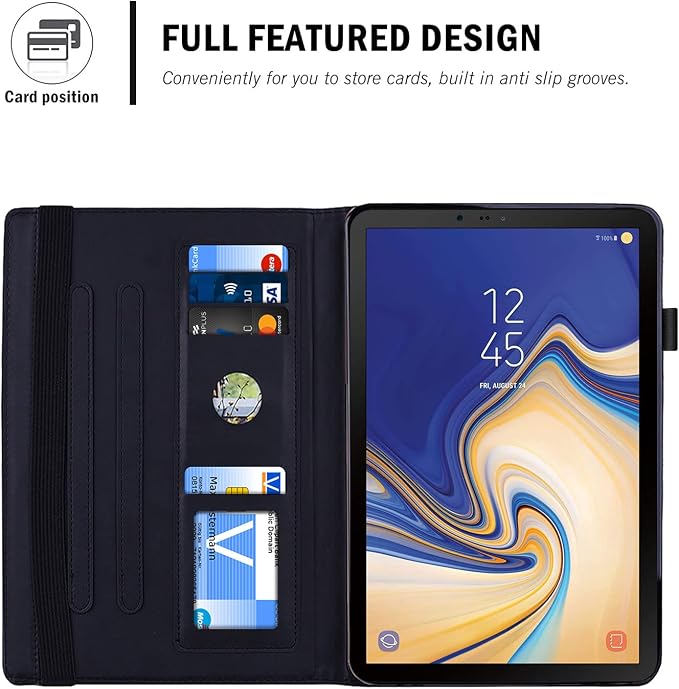 Galaxy Tab S4 10.5 2018 Case RASUNE PU Leather Card Slot Multi-Angle Stand Cover with Auto Sleep/Wake Protective Folio Case for Samsung Galaxy Tab S4 10.5 2018 Model SM-T830/T835/T837 -Black