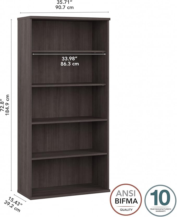 Bush Furniture BSHSCB136SG Studio C Storm Gray 36W 5 Shelf Bookcase