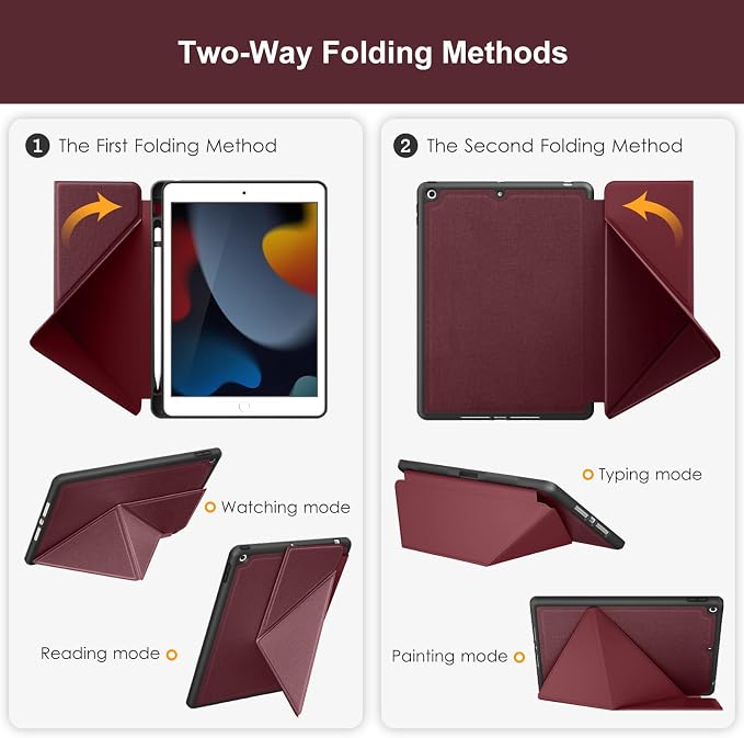 DTTO Foldable Case for for iPad 9th/8th/7th Generation 10.2-inch Black | Origami Magnetic Standing Cover with Pencil Holder，Vertical &amp Horizontal angles Auto Sleep/Wake