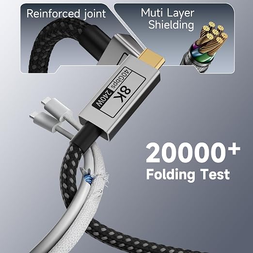 Long USB C Extension Cable 10FT Compatible with Thunderbolt 540Gbps Data &amp 240W Charging 8K@120Hz Video for Display Type C Male to Female Extender for Thunderbolt 4/3 /SSD/USB Hub/Dock