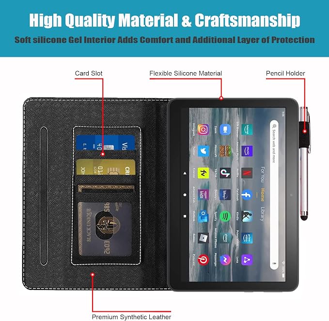 Case for All-New Amazon Kindle Fire 7 Tablet (7 Display 12th Generation 2022 Release) Premium PU Leather Stand Cover with Smart Auto Wake American Flag and Cross