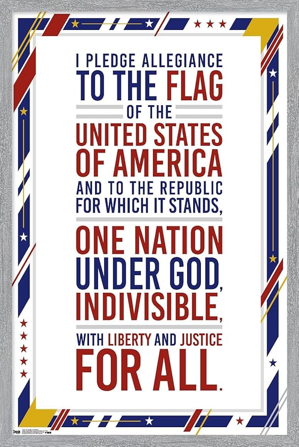 The United States Of America - Pledge Of Allegiance Wall Poster, 22.4L" x 14.7W", Gray Framed Version