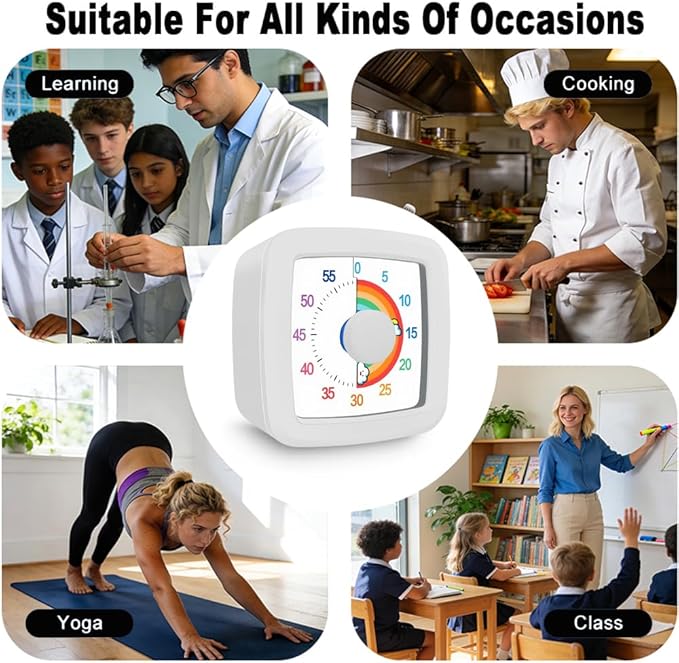MEPHILIMIA Visual Timer Kids/Adults 60 Minutes Rainbow Countdown Timer Time Management Tool Desk with Large Screen Time Management Tool for Kitchen School Office