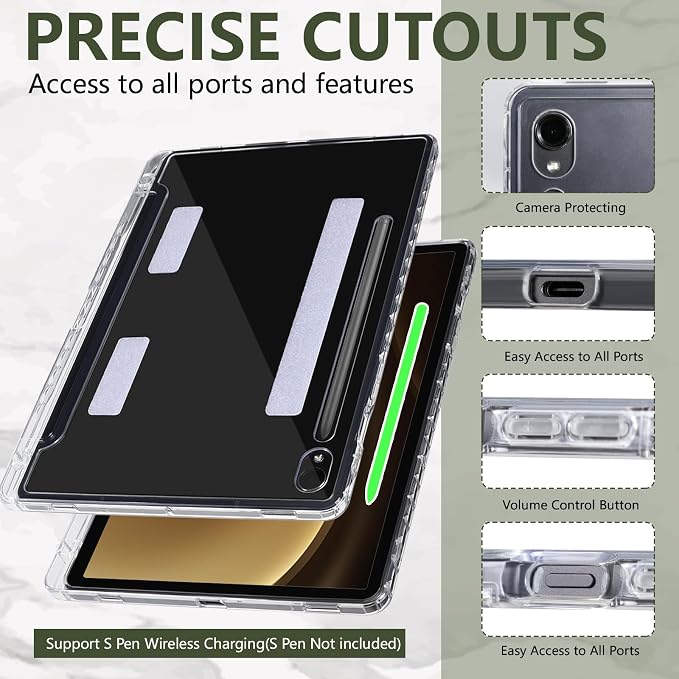 Case for Samsung Galaxy Tab S10 Lite / S10 FE / S9 FE 10.9-Inch / S9 11 | PU Leather / Zipper Bag / Clear Back Case / Hand Strap / Shoulder Strap / S-Pen Holder / Stand Cover
