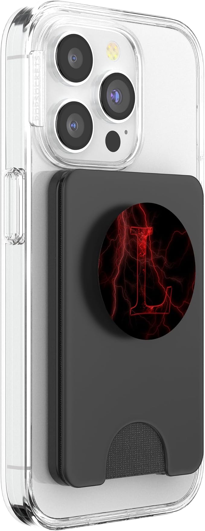 Red Lightning abstract Letter L Monogram on black PopSockets Adhesive PopGrip