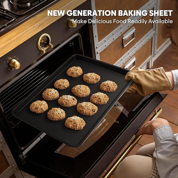 2 Pack Half Sheet Pan 17.3” x 13.1”, Cookie Sheets for Baking 0.8mm Thick Non Stick Baking Sheets for Oven Heavy Duty Baking Trays