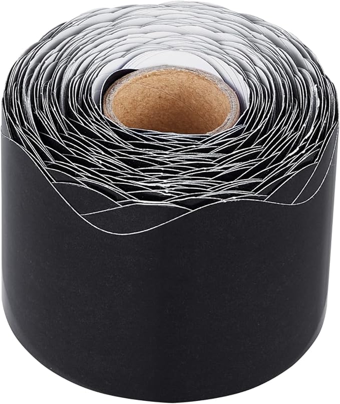 VEVOR Bulletin Board Border, 65.6 Feet Rolled Border Trim, Scalloped Bulletin Board Paper with Wavy Line Design, Classroom Border for Bulletin Board, School, Classroom, and Locker Decoration, Black
