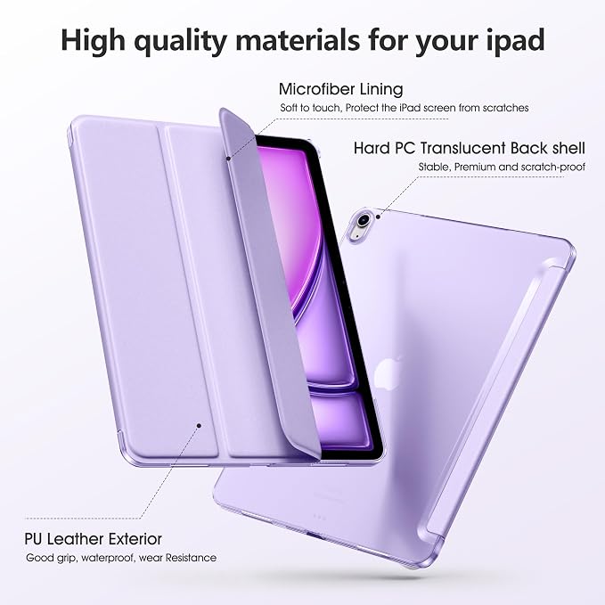 for iPad Air 13 Inch Case M4/M3/M2(2026/2025/2024) Lavender | Slim Trifold Stand Protective Cover with Translucent Hard Back for iPad Air 13 Case Support Touch ID Auto Wake/Sleep