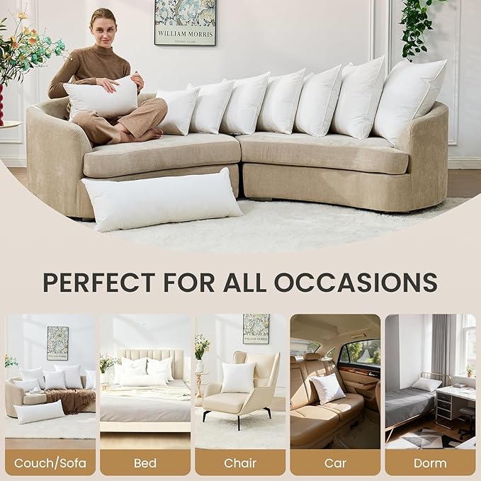 BHZ Throw Pillows 18x18 Euro Pillow Inserts Set of 2, Down Feather Alternative Pillow Inserts, Decorative Soft Large Square White Throw Pillows Insert for Couch Bed Dorm Sofa with Cotton Cover