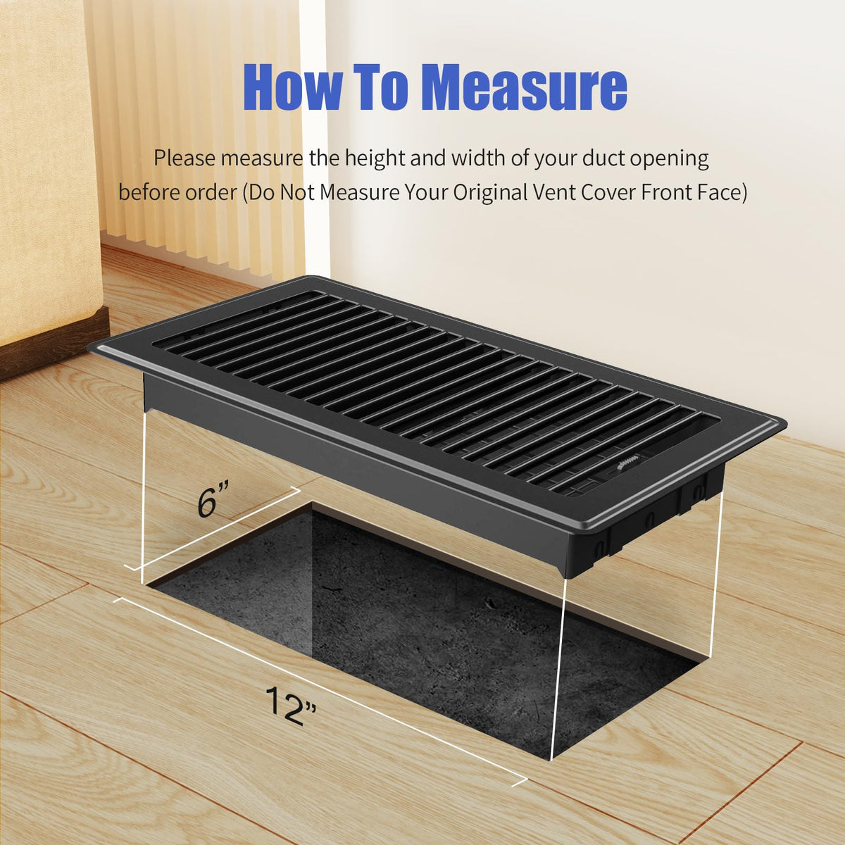 Floor Register Fits 6x12 and 12x6 Duct Opening - Heavy Duty Walkable Floor Vent Covers 4 Pack - High Airflow Adjustable HVAC Air Vent - Steel Rust-Proof Finish Vent Covers for Home & Office - Black