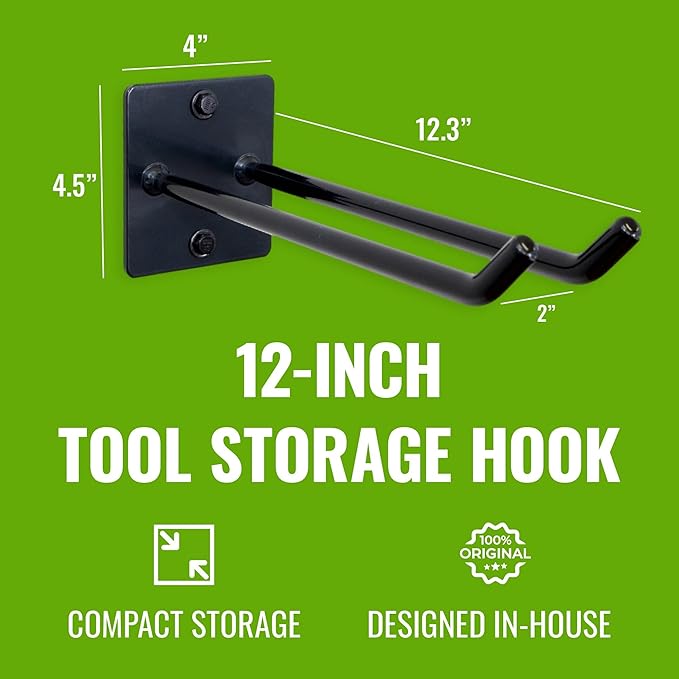 StoreYourBoard Tool Organizer Hook, Wall Mount Garage Storage, Tool Storage for Shovels Rakes Brooms Hoses and More, Rubber-Coated Steel Holds 50 lbs, 12" X 4" X 4.5"