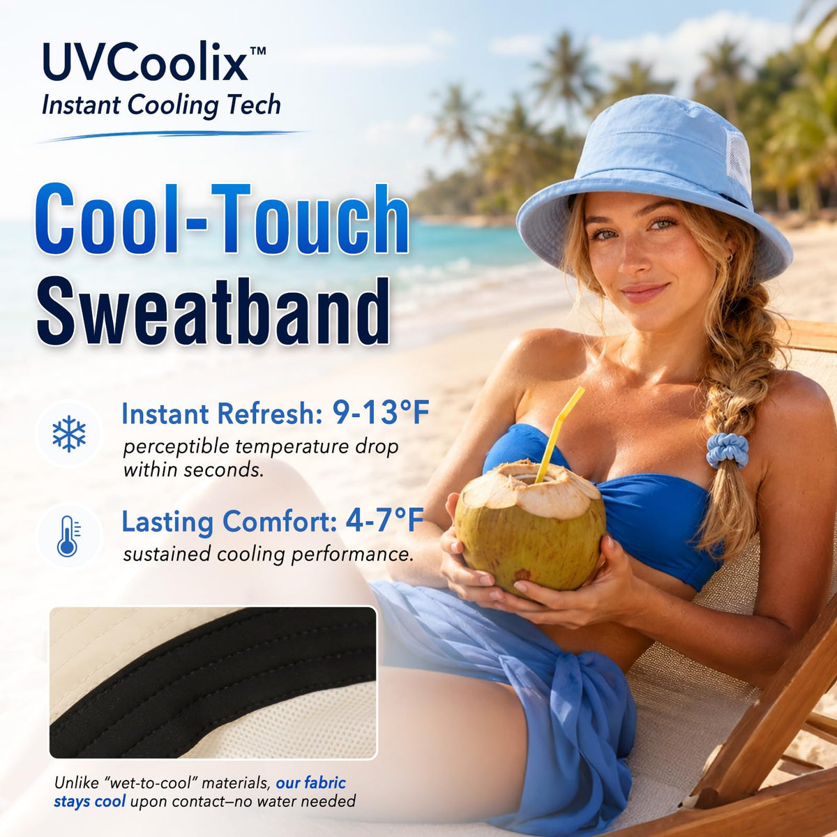 TOP-EX UVCoolix UPF 50+ Wide Brim Ponytail Sun Hat - Black, L/XL