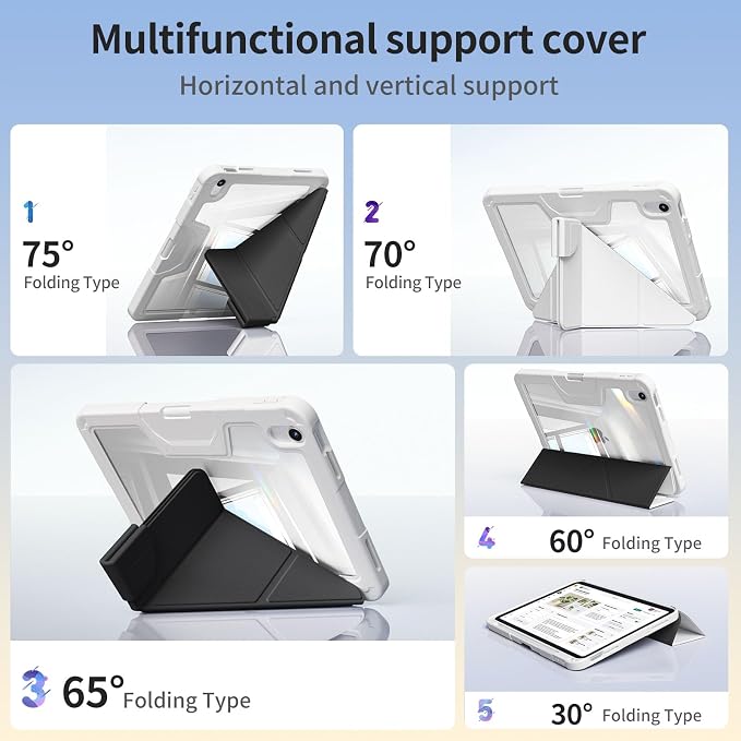 Case for iPad (A16) 11th Gen 11'' 2025/iPad 10th Gen 10.9'' 2022 | Shockproof Protective Cover with Pencil Holder Multi-Angle Stand Clear Back Support Touch ID &amp Auto Sleep/Wake (Black)