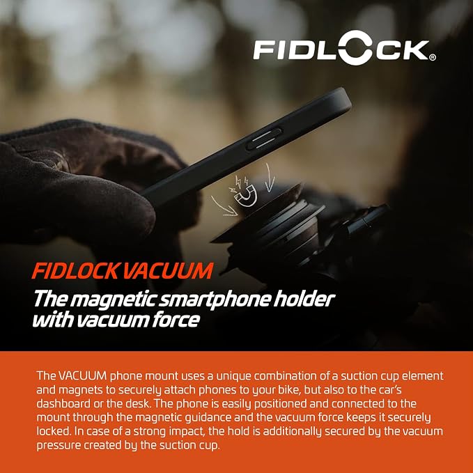 FIDLOCK Vacuum Uni Phone Patch Black | Adhesive Phone Patch 360° Rotation 3M Hold For Smooth Cases No Electronics Interference VACUUM Base Compatibility
