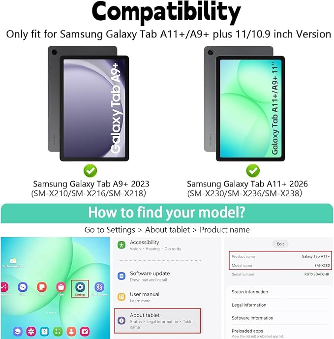 BMOUO Case for Samsung Galaxy Tab A11+ Plus/A9+ Plus 11 Inch 2026/2024 Heavy Duty Shockproof Rugged High Impact Protective Galaxy Tab A11 Plus/A9 Plus Case Black