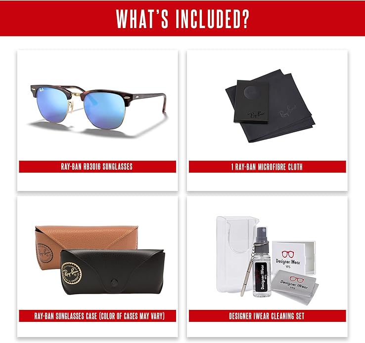 Ray-Ban RB3016 CLUBMASTER Sunglasses For Men For Women +BUNDLE with ACCESSORY EYEWEAR KIT