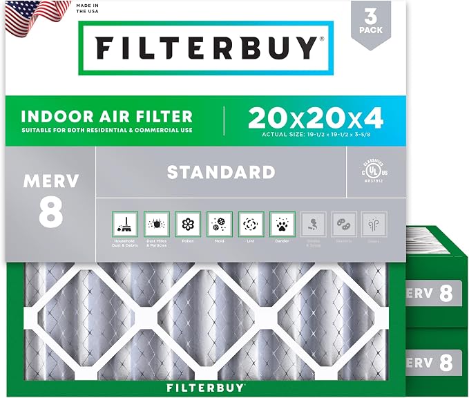 Filterbuy 20x20x4 Air Filter MERV 8 Essential Dust & Allergy Defense,