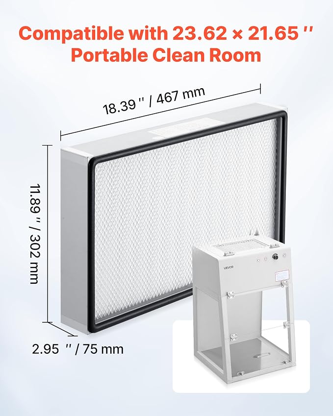 VEVOR Laminar Flow Hood Filter, 18.39 x 11.89 x 2.95 in, 1 Piece HEPA Filter