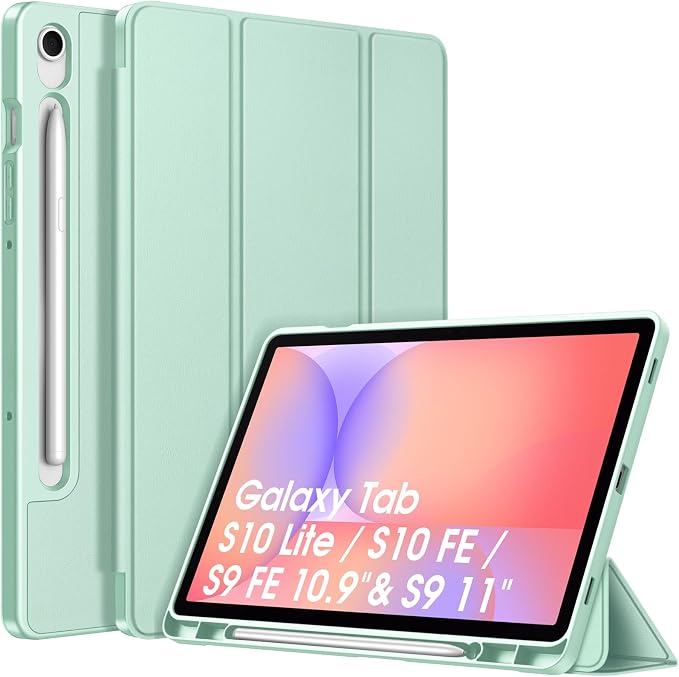 Fintie Slim TPU Case for Samsung Galaxy Tab S10 Lite/S10 FE/S9 FE 5G 10.9 | Tri-Fold Viewing Stand Full Protection S Pen Holder Auto Sleep Wake Black