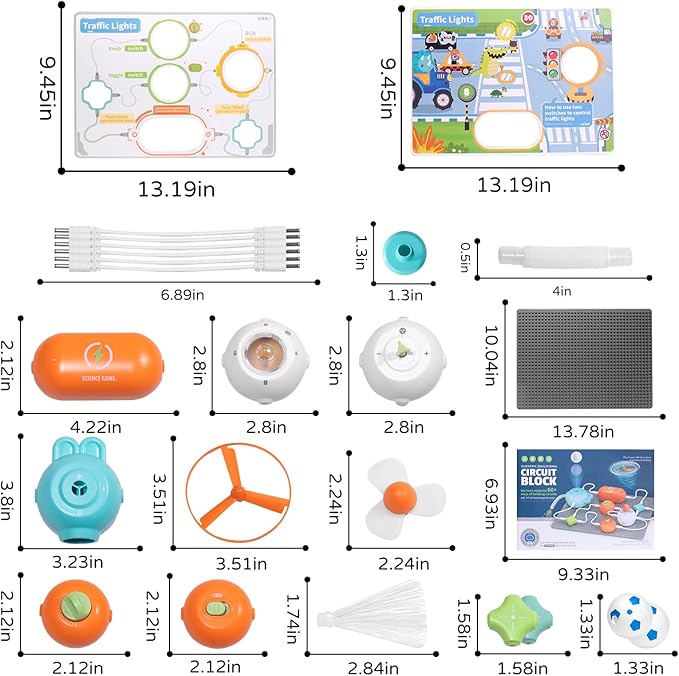 Circuits Science Kit for Kids Ages 3-12 | 64 STEM Projects with 25 Electronic Parts | No Soldering, Kids Circuit Board Kit with Fan, RGB Lights| Educational STEM Toy Gift for Boys & Girls 6-8