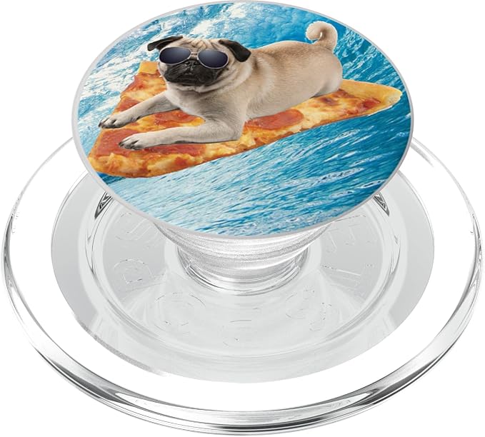 Funny Pizza Surfing Pug PopSockets PopGrip: Swappable Grip for Phones &amp Tablets PopSockets PopGrip for MagSafe