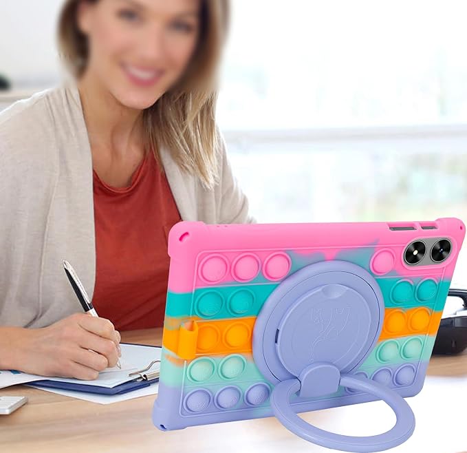 Silicone Tablet Case 360 Rotating Stand/Handle and Shoulder Strap Stylus Pen Soft Cover Compatible with Frameflow P10_ASHARECLOUD P10_T/P10C 10.1 inch Black