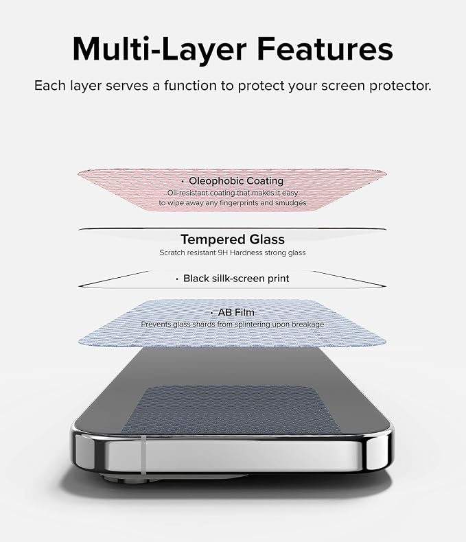 Ringke Full Cover Glass [Super Easy to Install] Compatible with iPhone 15 Screen Protector Case Friendly Shatterproof Premium 9H Hardness Tempered Glass with Installation Tool