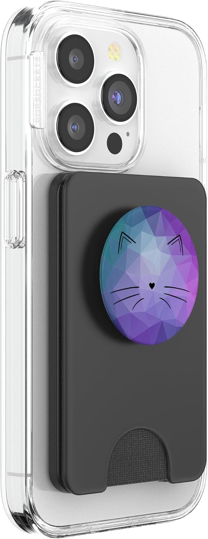 Black Cat Face Teal Purple Polygon PopSockets Adhesive PopGrip