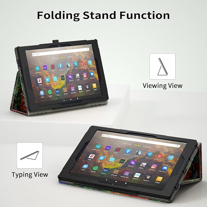 Case for Amazon Kindle Fire HD 10 Tablet (13th/11th Generation 2023/2021 Release) &amp Fire HD 10 Plus Tablet - Slim Folding Stand Folio Cover with Auto Wake/Sleep and Hand Strap Black