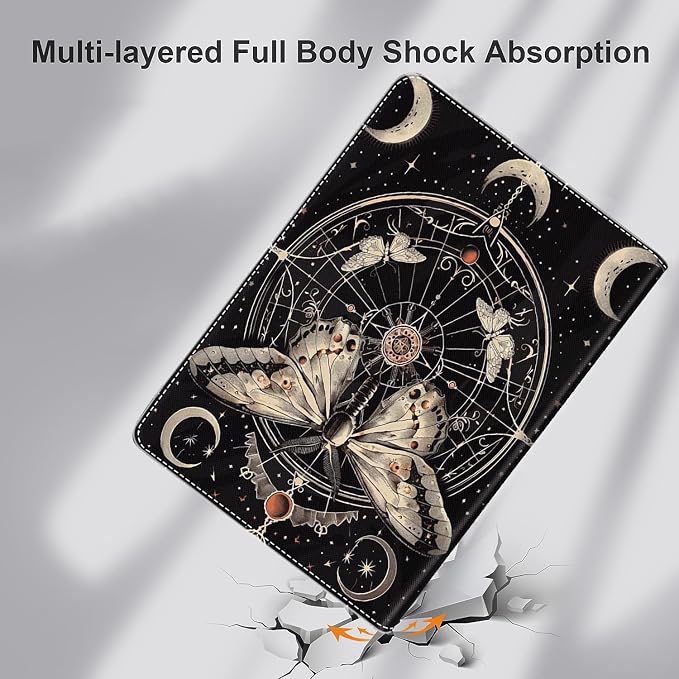 Case for iPad (A16) 11th Generation 11 Inch (2025) iPad 10th Generation 10.9 Inch (2022)，Slim Fit Foldable Standing Cover Case with Auto Sleep/Wake Retro Moth