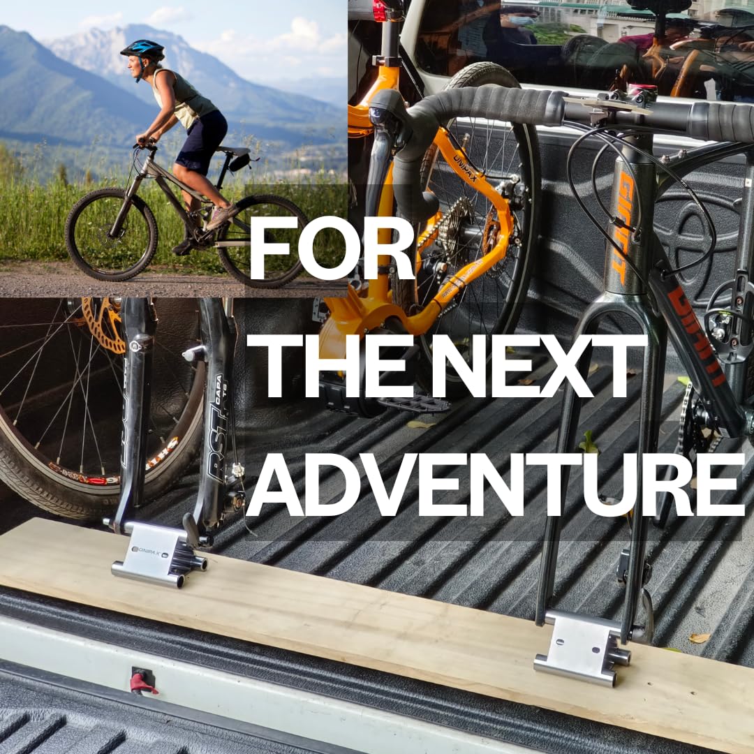 ONIPAX Bike Fork Mount Truck Bed & Van Rack for 9mm QR, 12x100mm, 15x100mm Thru-Axle Heavy Duty Aluminum Bicycle Carrier with 9mm Quick Release Skewer